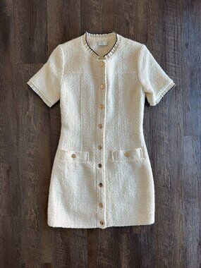 Sandro Molly Tweed Patch Pocket Minidress in Ecru - Size EU 36